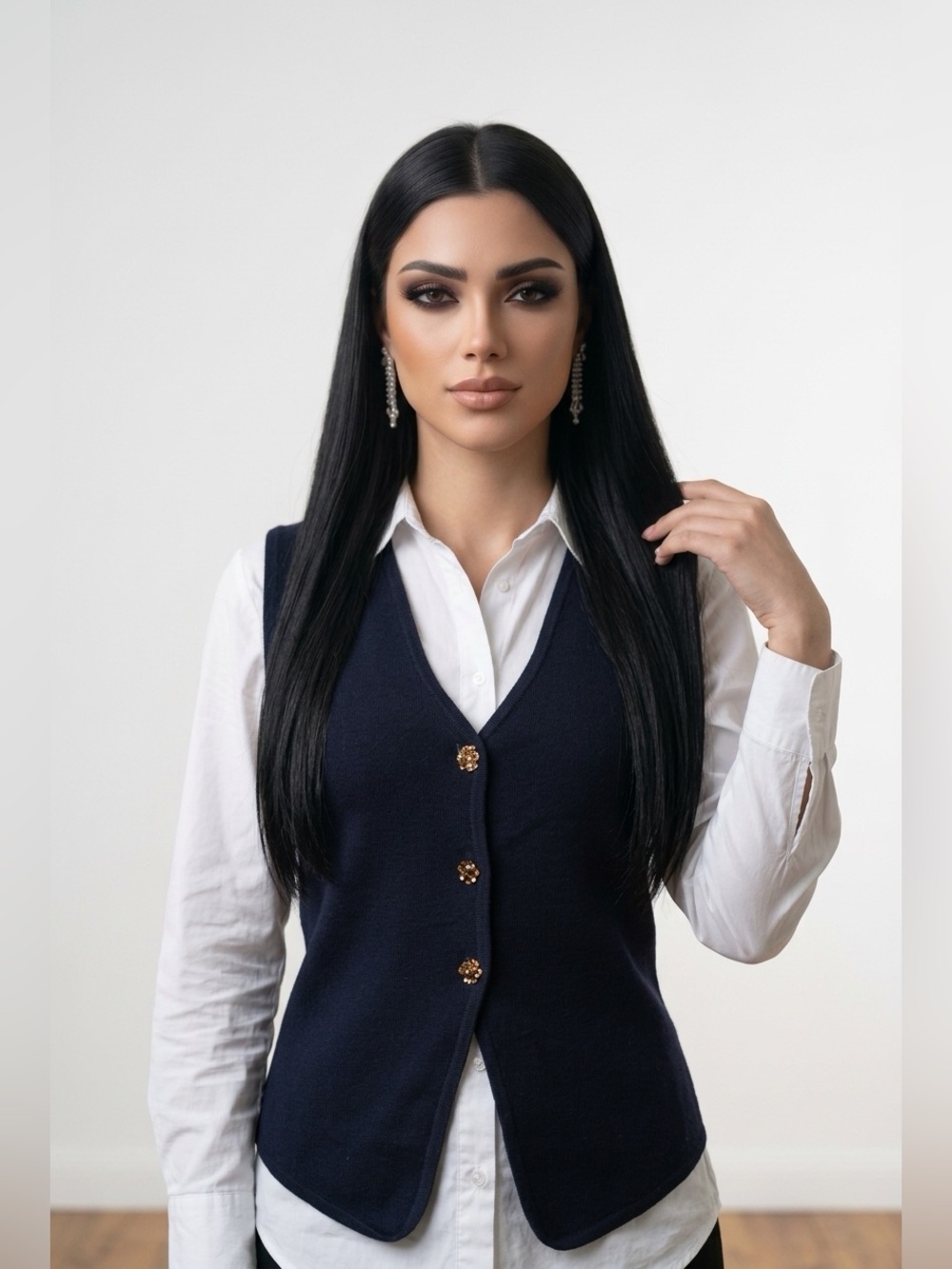 Emerson Lang – Navy Blue Fitted Vest – Size M NWT